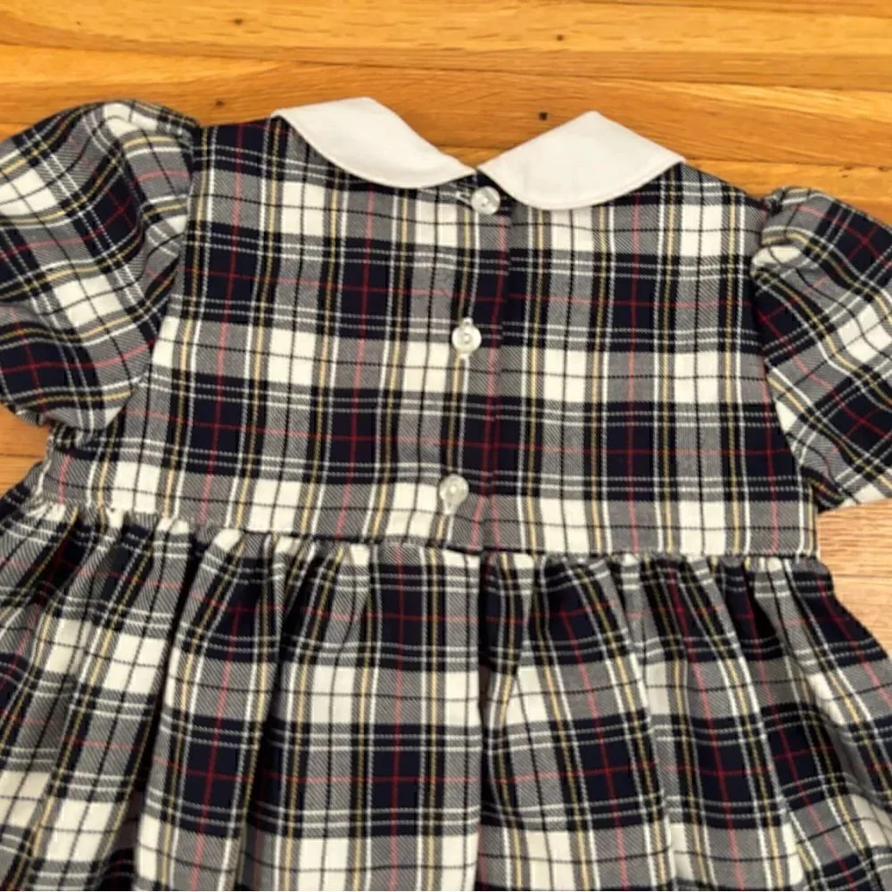 Little Bitty Vintage black plaid smocked short sleeve plaid dress